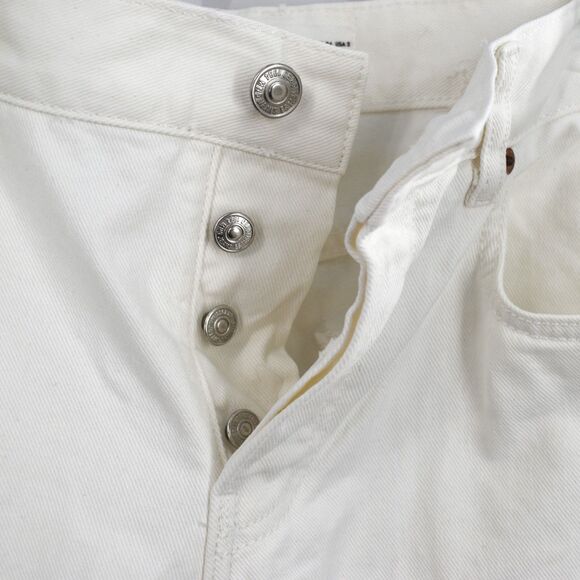 MNG Jeans Nordstrom Mid Rise Button Fly Straight Leg White Denim Jeans Size 2 - Picture 5 of 10